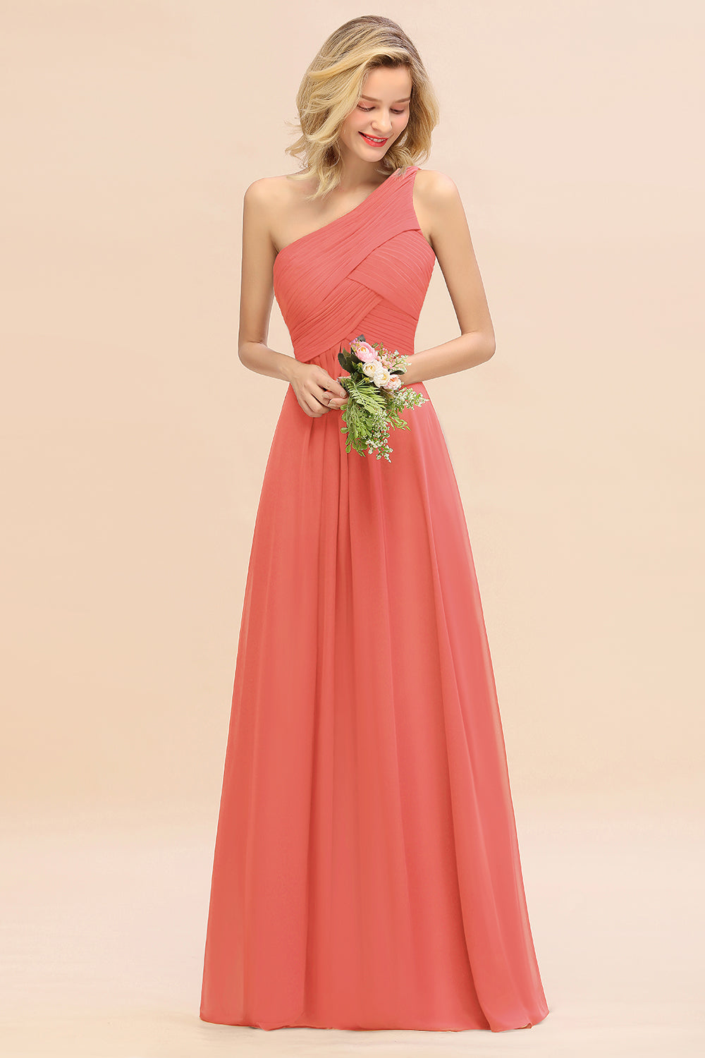 Chic One Shoulder Ruffle Grape Chiffon Bridesmaid dresses