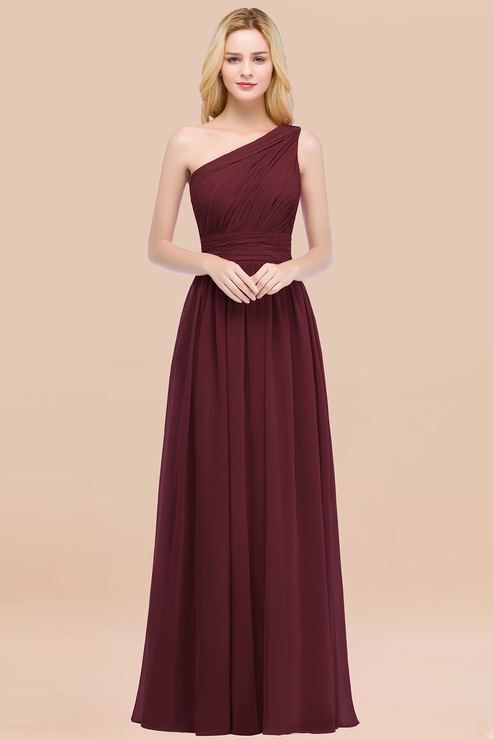 Chic One-shoulder Sleeveless Burgundy Chiffon Bridesmaid dresses