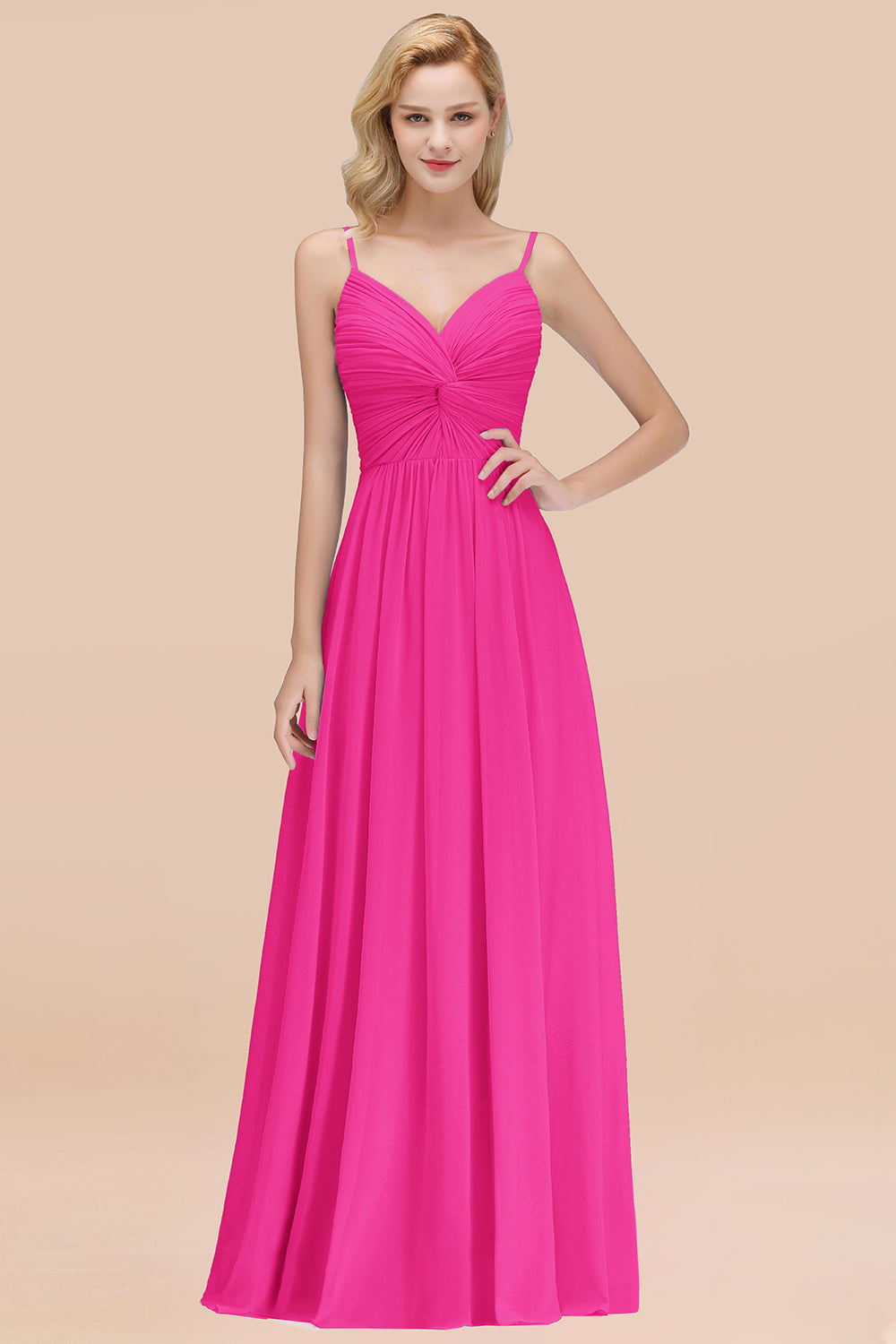 Chic V-Neck Pleated Backless Bridesmaid dresses with Spaghetti Straps