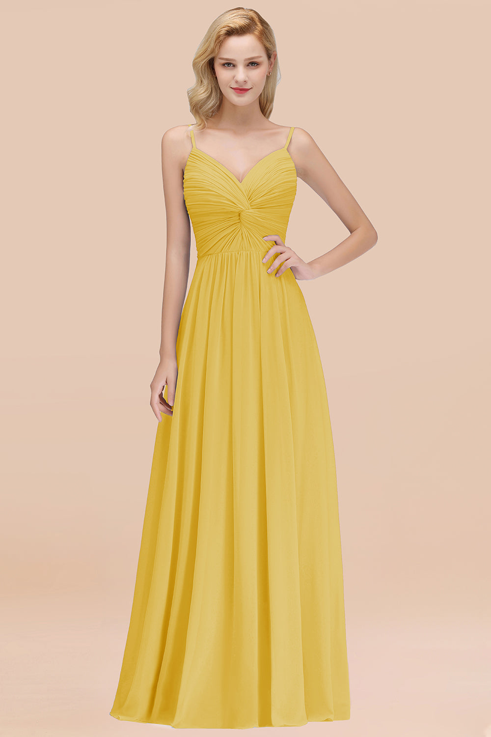 Chic V-Neck Pleated Backless Bridesmaid dresses with Spaghetti Straps