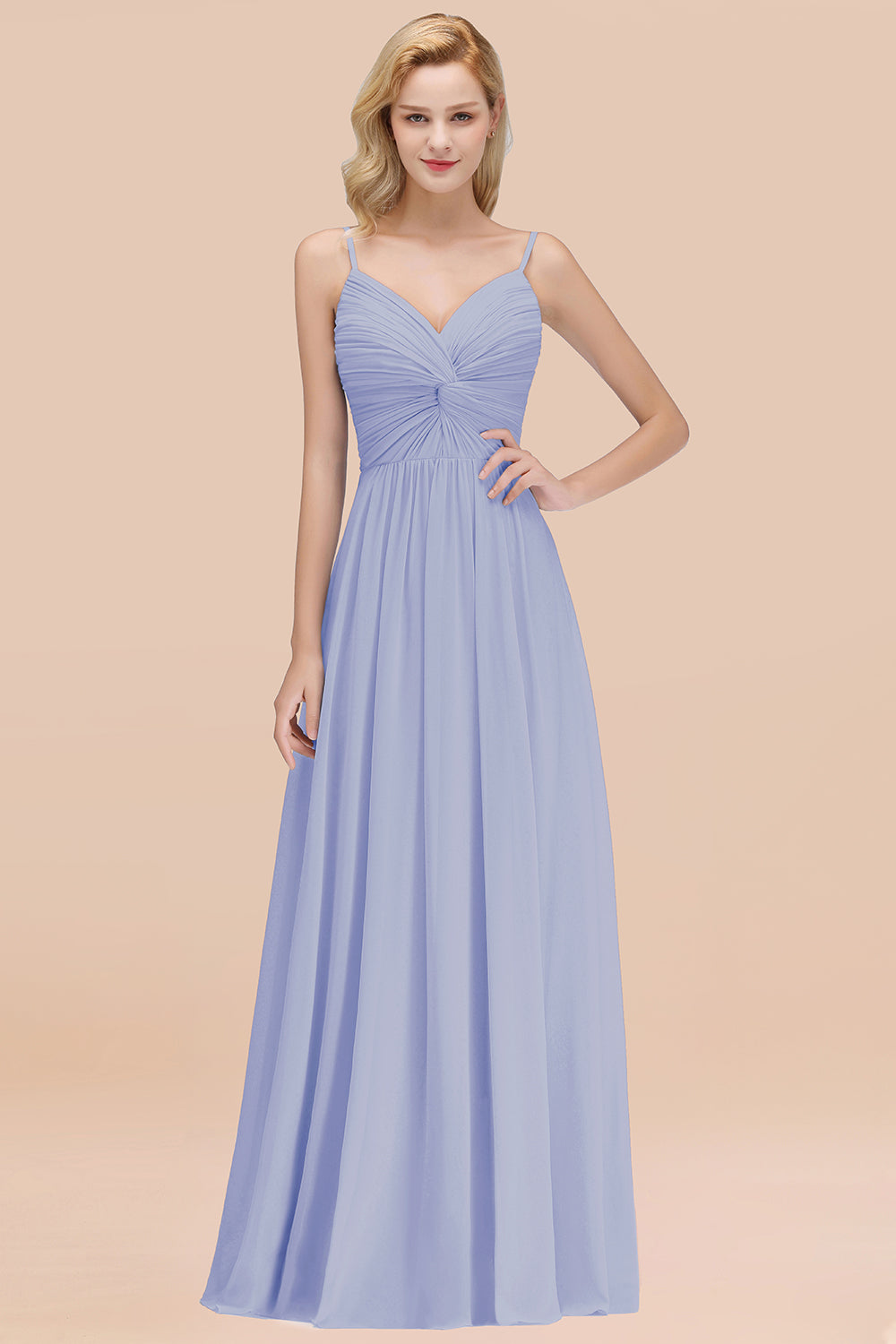 Chic V-Neck Pleated Backless Bridesmaid dresses with Spaghetti Straps