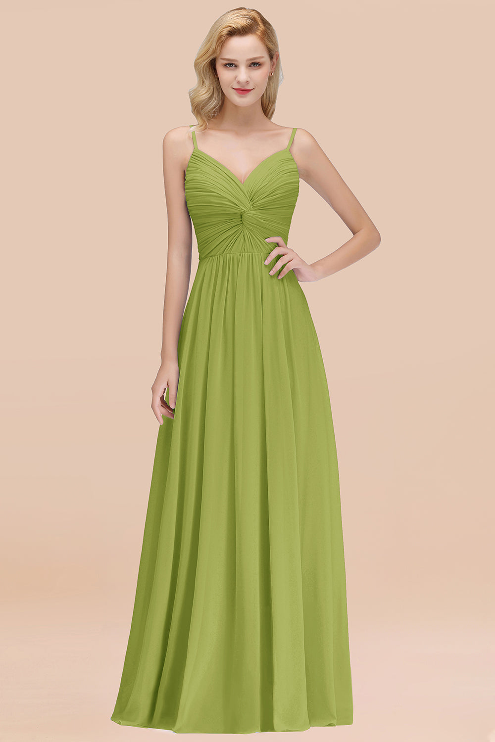 Chic V-Neck Pleated Backless Bridesmaid dresses with Spaghetti Straps