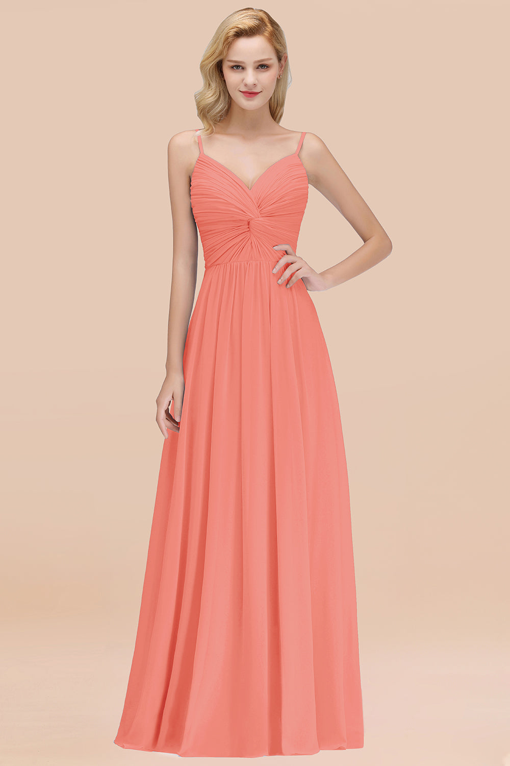 Chic V-Neck Pleated Backless Bridesmaid dresses with Spaghetti Straps