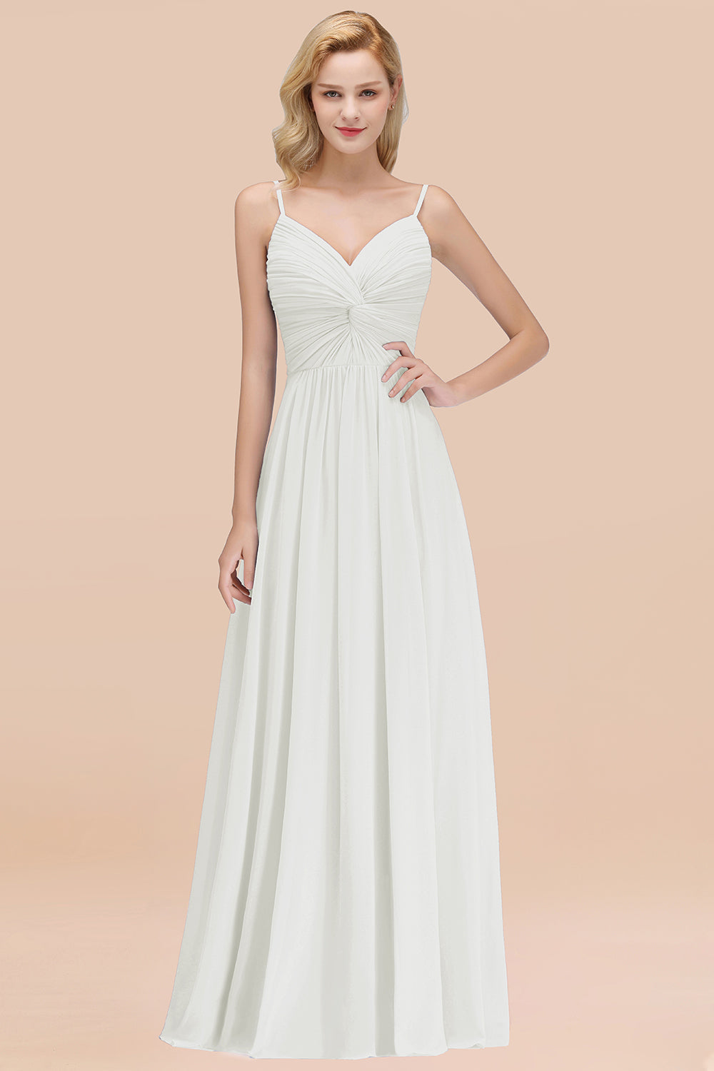 Chic V-Neck Pleated Backless Bridesmaid dresses with Spaghetti Straps