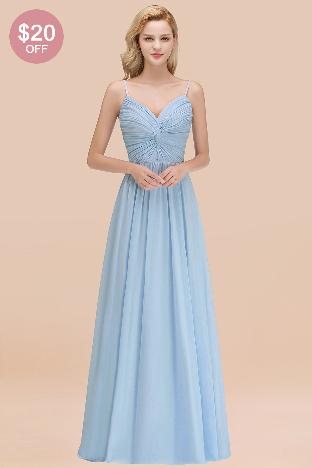 Chic V-Neck Pleated Backless Bridesmaid dresses with Spaghetti Straps