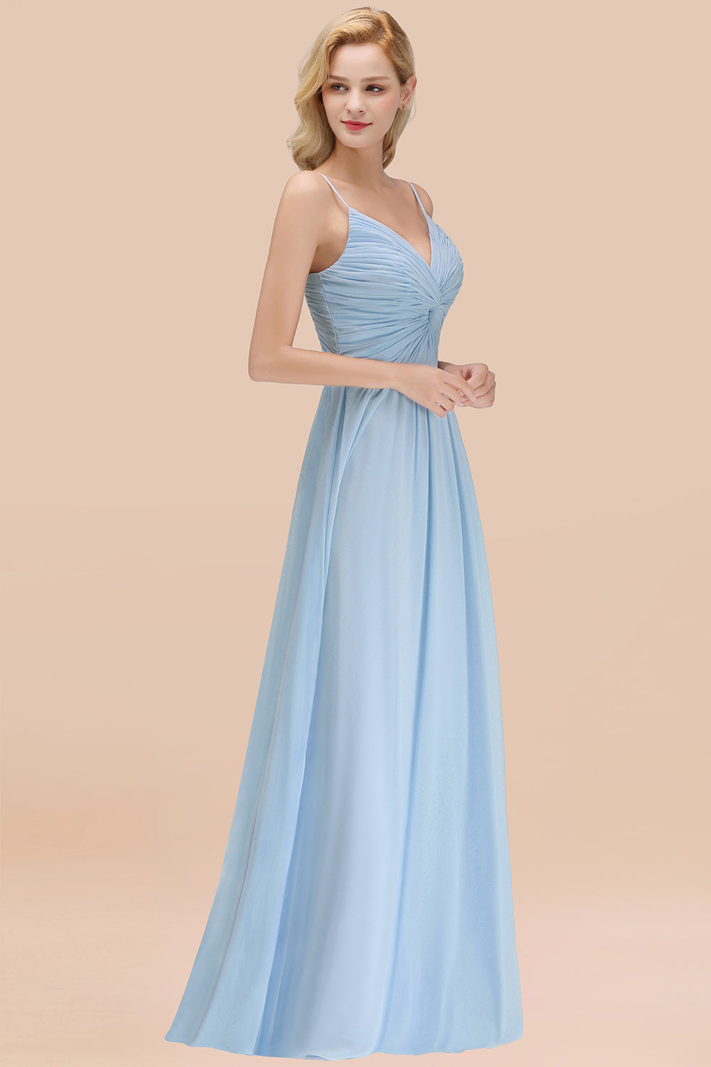 Chic V-Neck Pleated Backless Bridesmaid dresses with Spaghetti Straps