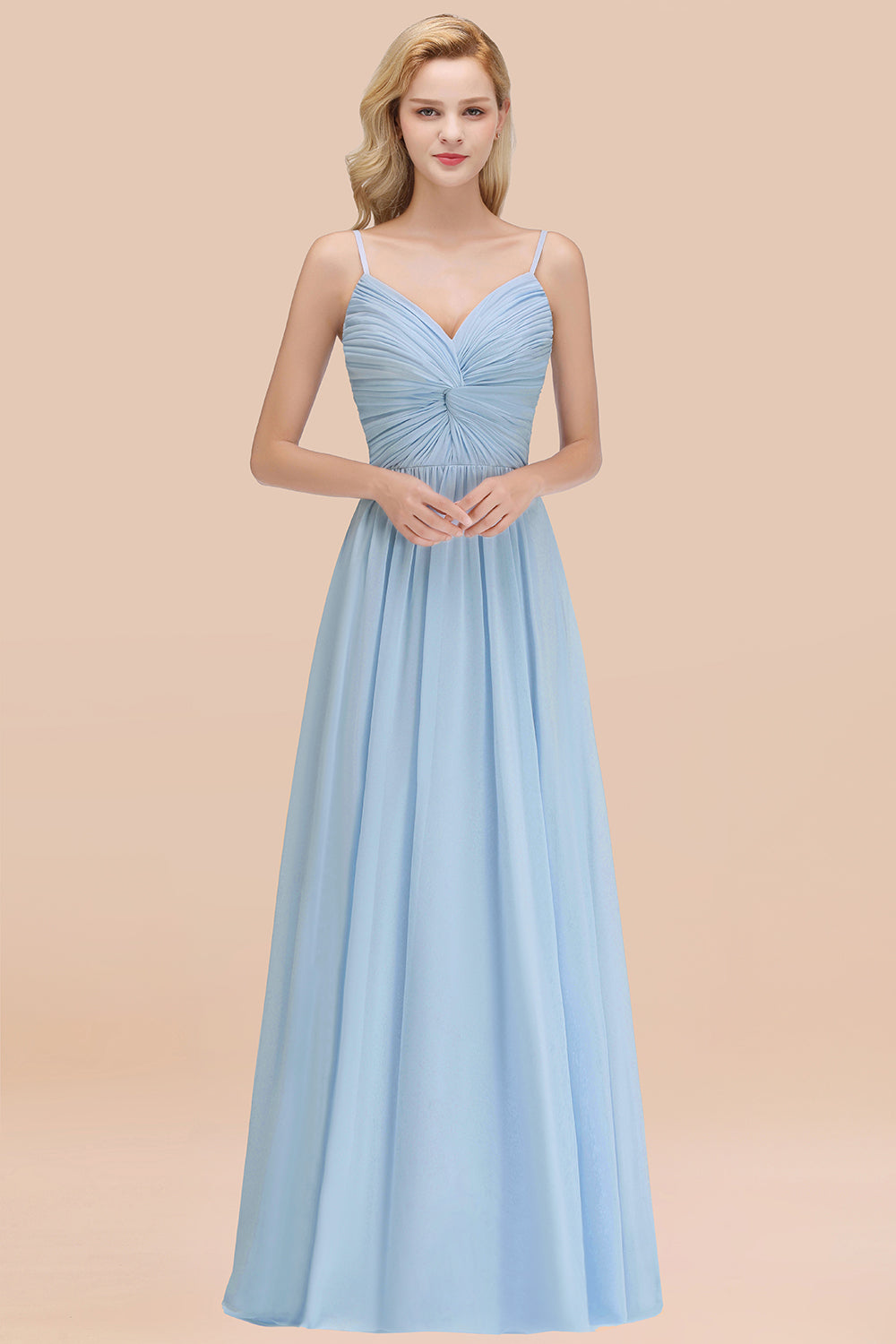 Chic V-Neck Pleated Backless Bridesmaid dresses with Spaghetti Straps