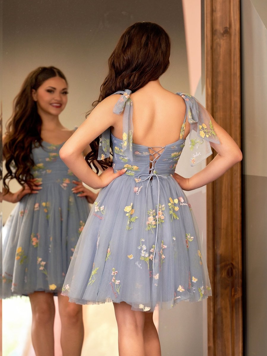 Sevoba|A Line Sweetheart Tulle Floral Short Homecoming Dress