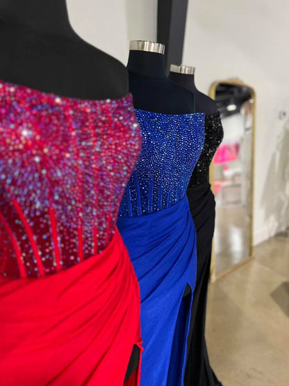 Cosmo | Mermaid Scoop Neck Blue Satin Long Prom Dresses