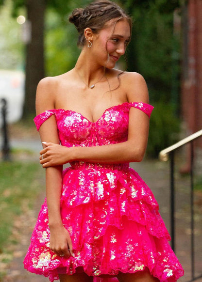 Everly |Short A-Line Sweetheart Tiered Homecoming Dress