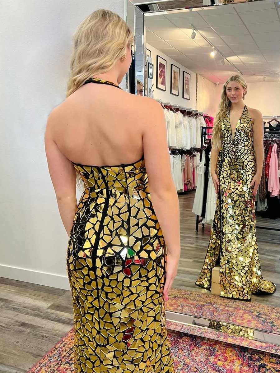 Sparkly Halter Mermaid Sequins Prom Dress With Split