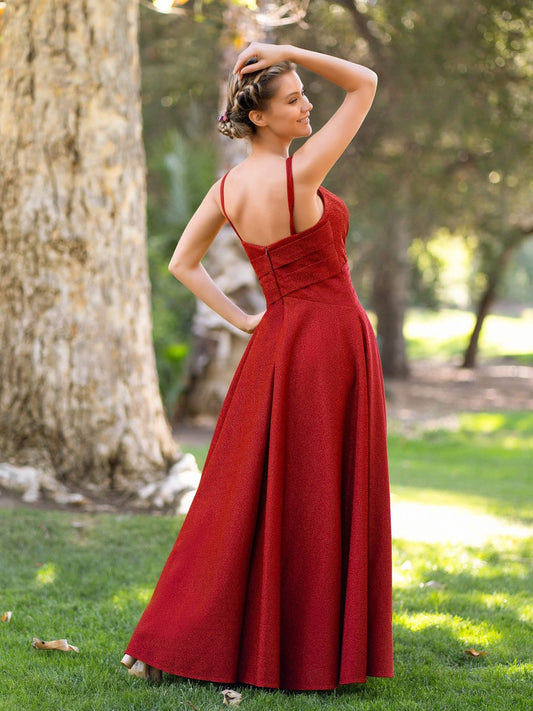 Sevoba|Deep V-neck A-line Floor Length Dress