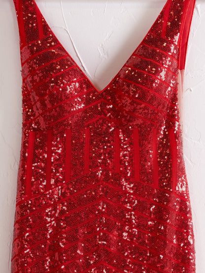 Nina |Deep V Neck Pink Sequins Mermaid Long Prom Dress