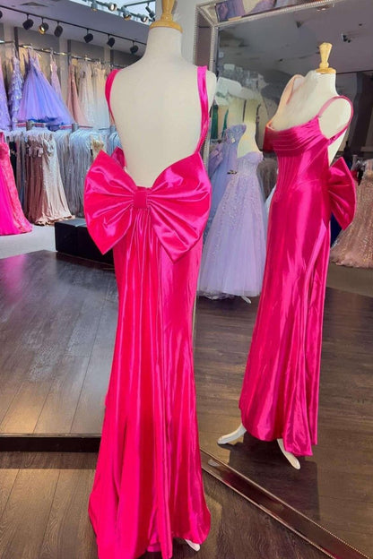 Dolores | Fuchsia Straps Satin Mermaid Formal Gown with Bow