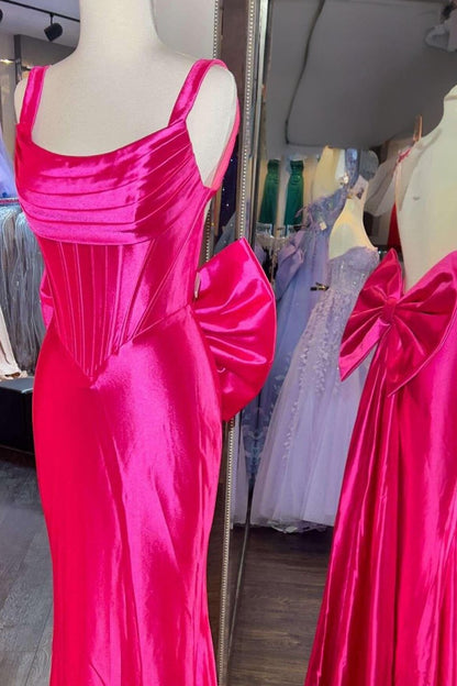 Dolores | Fuchsia Straps Satin Mermaid Formal Gown with Bow