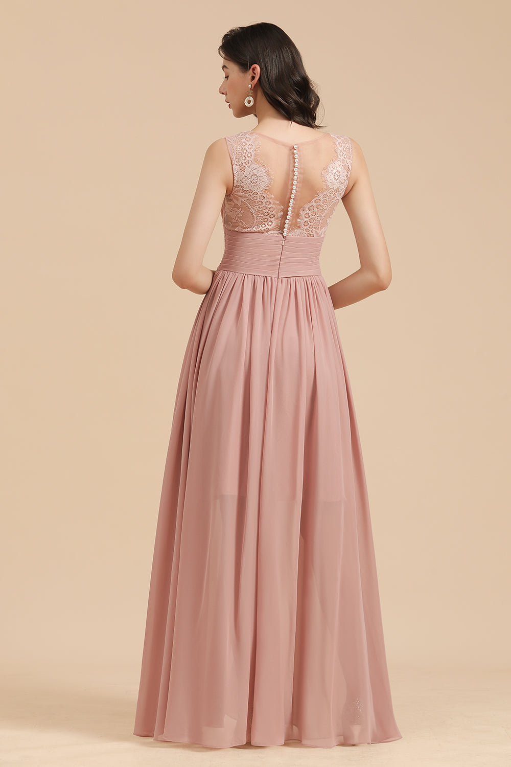 Dusty Rose Chiffon V-Neck Bridesmaid Dresses Long