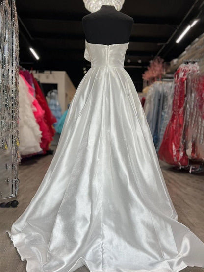 Edgar | Strapless White Satin A-line Long Formal Dress with Bow