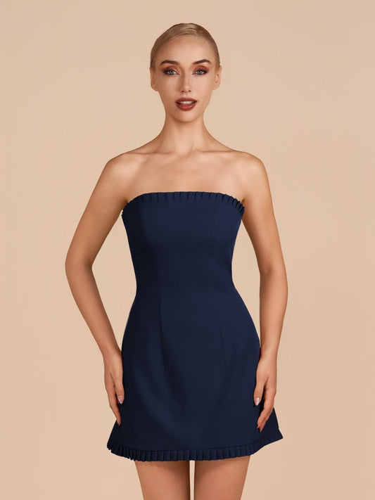 Sevoba|Navy Blue - A-Line Strapless Ruffles Short Homecoming Dresses