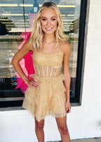 Sevoba | A Line Black Strapless Tiered Homecoming Dress