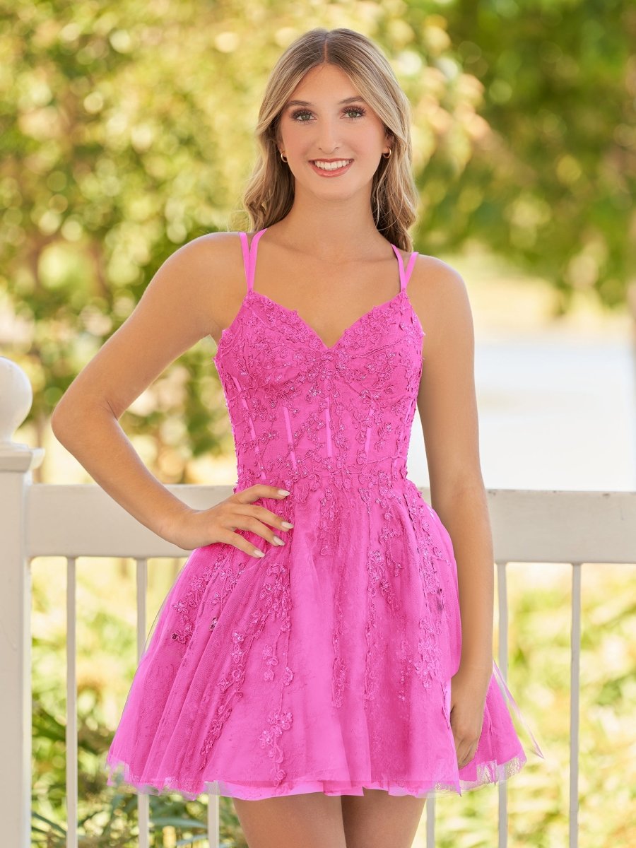 Sevoba|A-Line Lace Spaghetti-Straps Black short Homecoming Dress