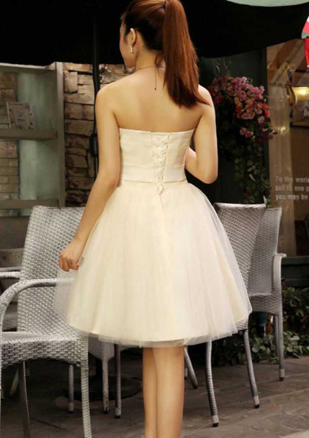 Elegant A-line Strapless Pleated Bowknot Lace Up Mini Bridesmaid Dresses