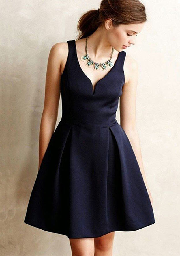 Elegant A-line V-Neck Sleeveless Satin Homecoming Dress