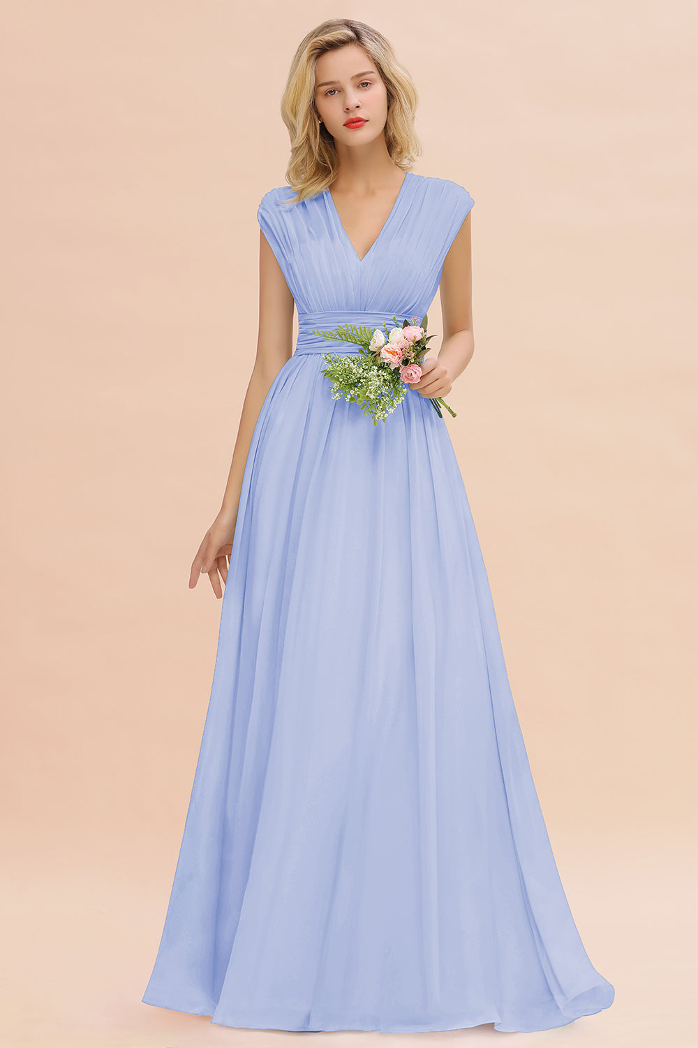 Elegant Chiffon V-Neck Ruffle Long Bridesmaid dresses Affordable