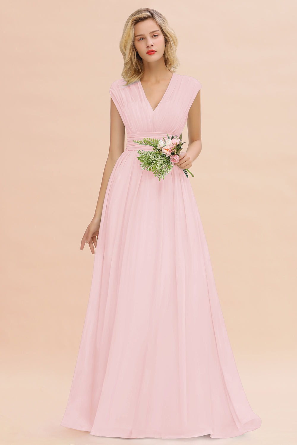 Elegant Chiffon V-Neck Ruffle Long Bridesmaid dresses Affordable