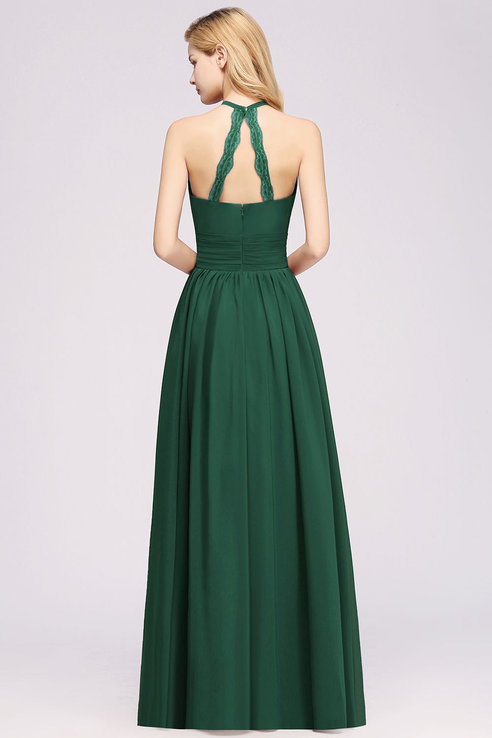 Elegant High-Neck Halter Long Affordable Bridesmaid dresses with Ruffles