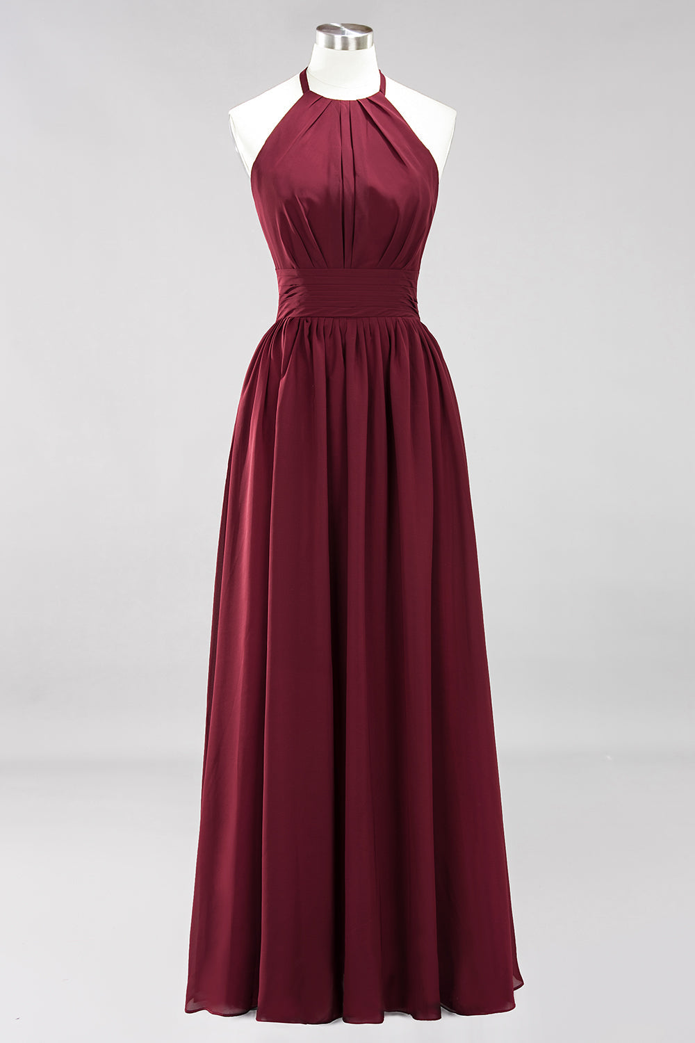 Elegant High-Neck Halter Long Affordable Bridesmaid dresses with Ruffles