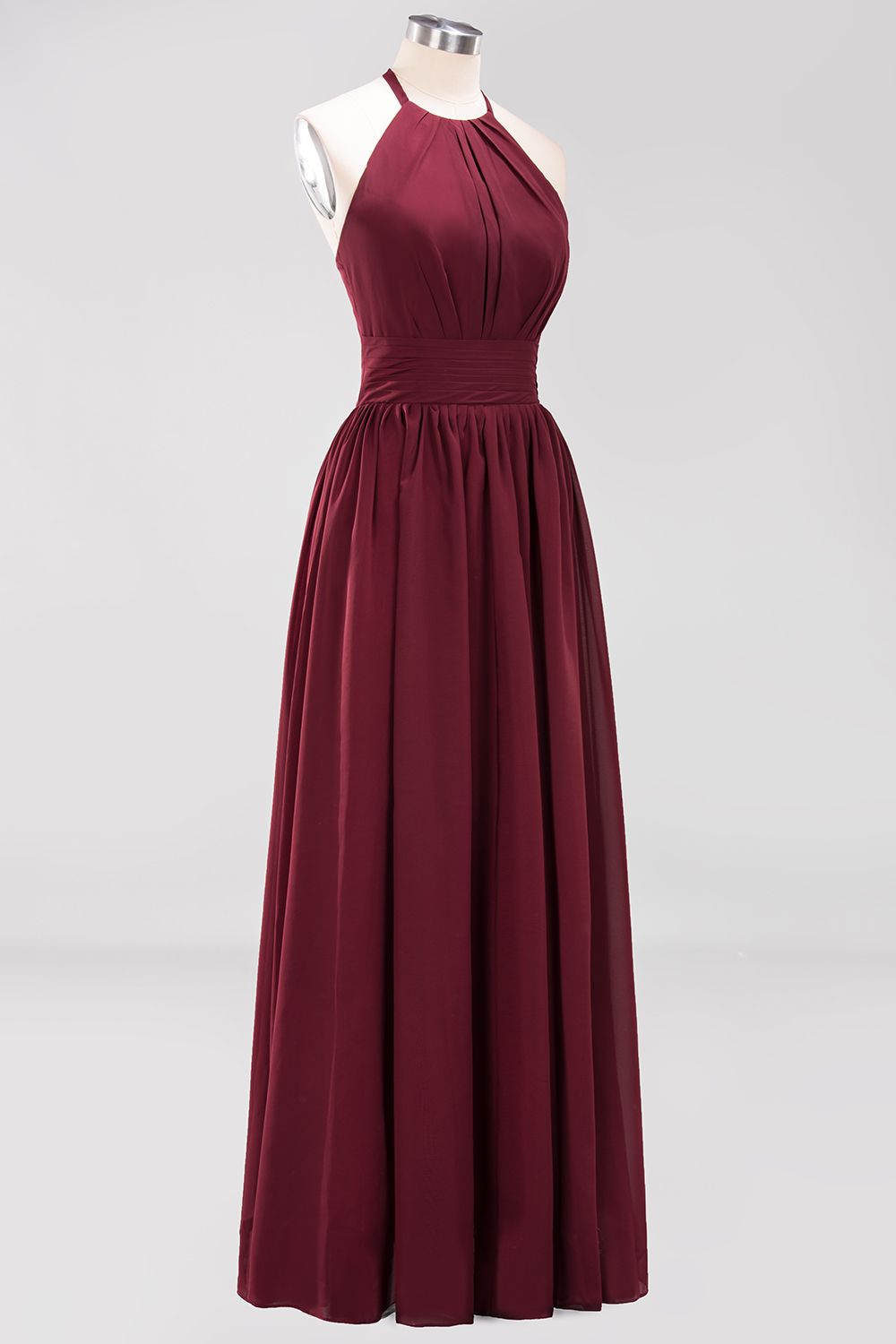 Elegant High-Neck Halter Long Affordable Bridesmaid dresses with Ruffles