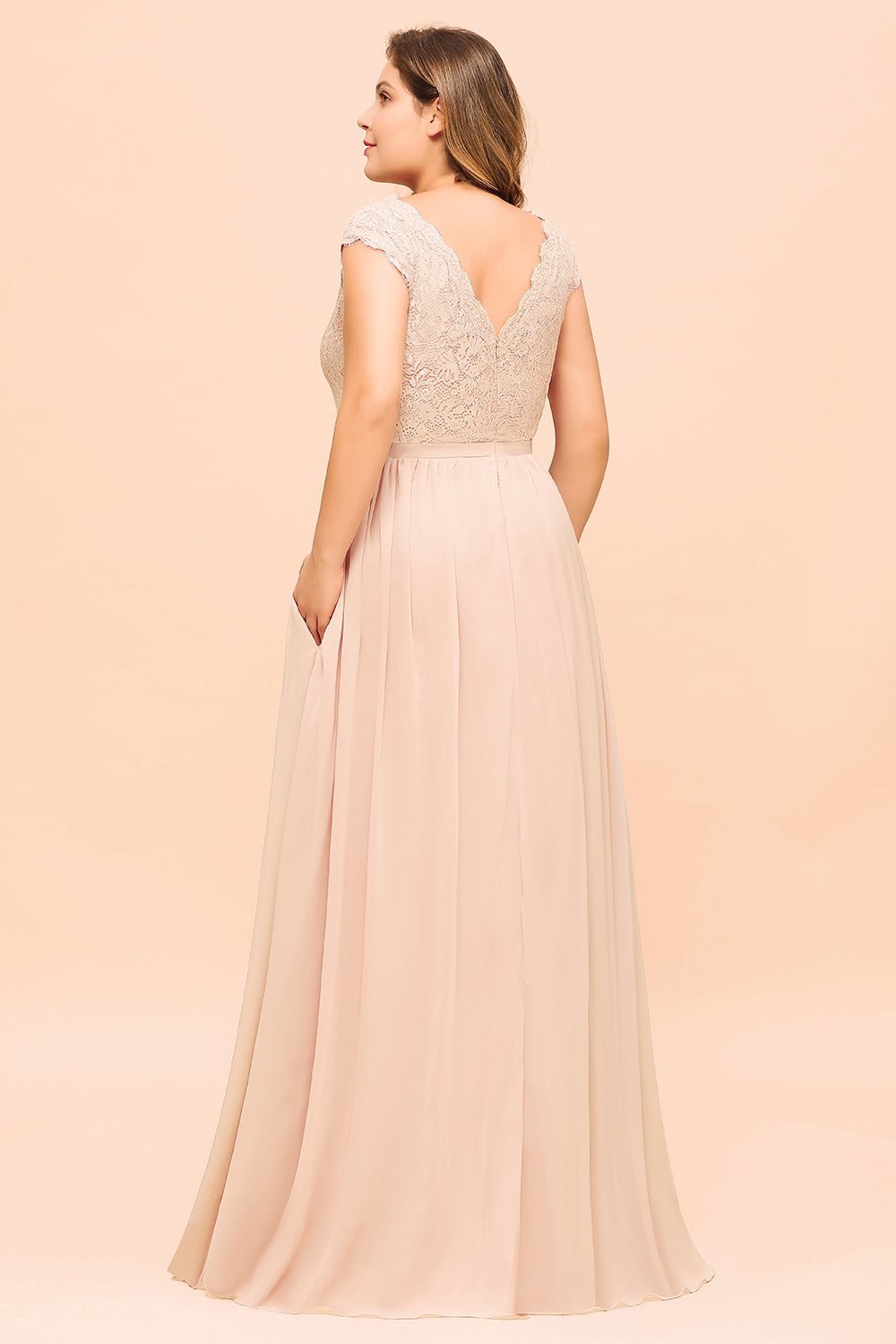 Elegant Jewel Chiffon Lace Affordable Bridesmaid dresses with Slit