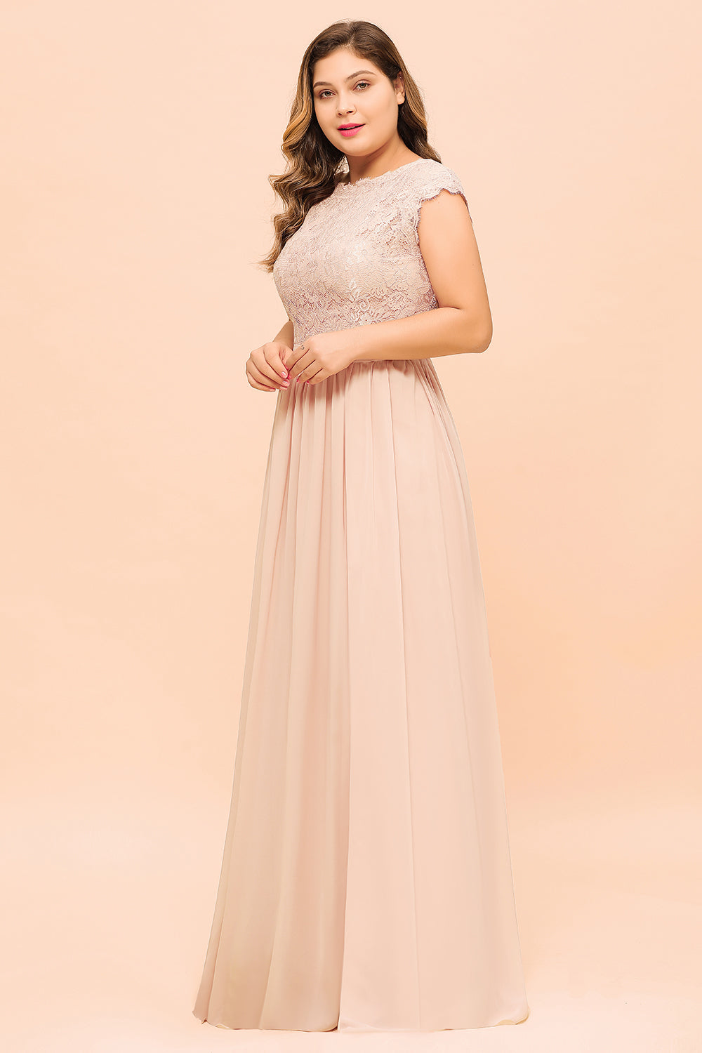 Elegant Jewel Chiffon Lace Affordable Bridesmaid dresses with Slit