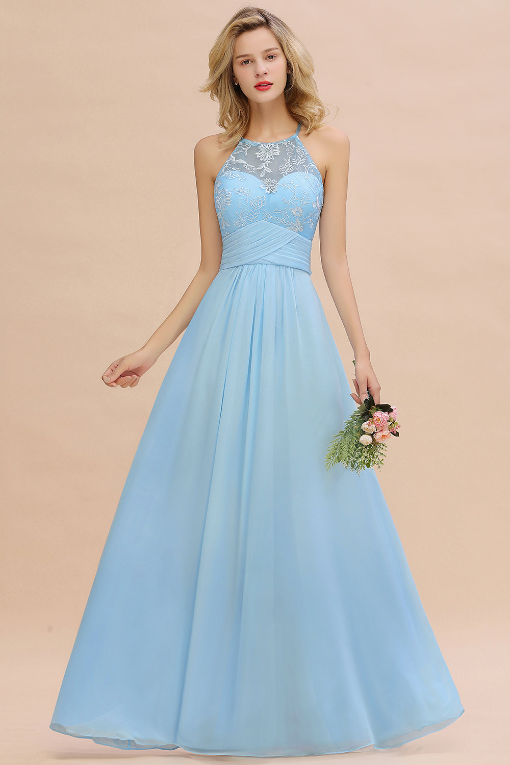 Elegant Jewel Ruffle Affordable Chiffon Bridesmaid Dresses with Appliques