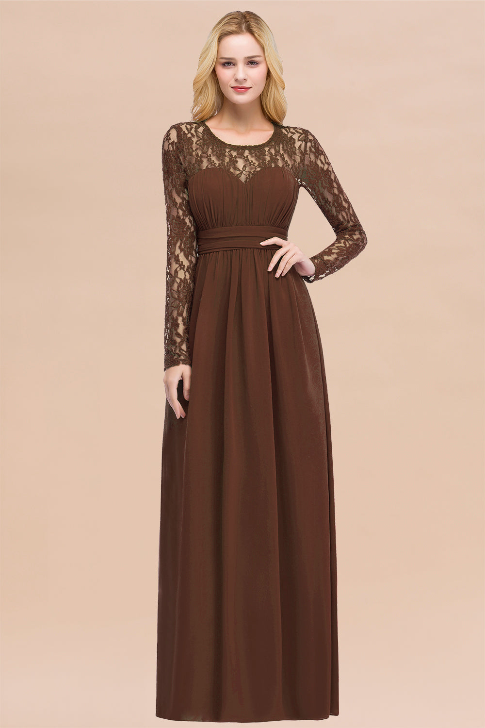 Elegant Lace Burgundy Bridesmaid dresses with Long Sleeves