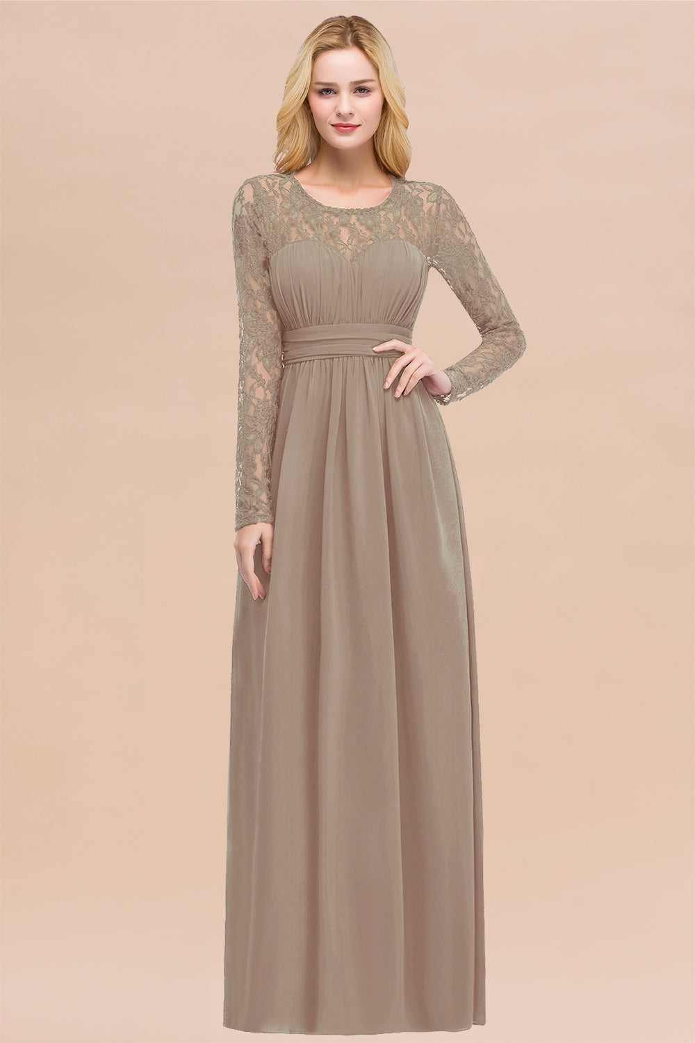 Elegant Lace Burgundy Bridesmaid dresses with Long Sleeves