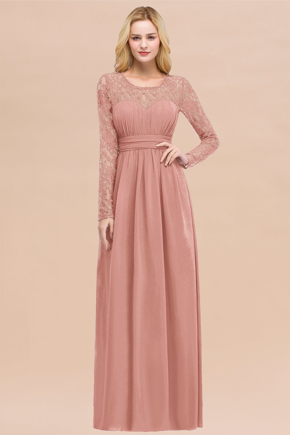 Elegant Lace Burgundy Bridesmaid dresses with Long Sleeves