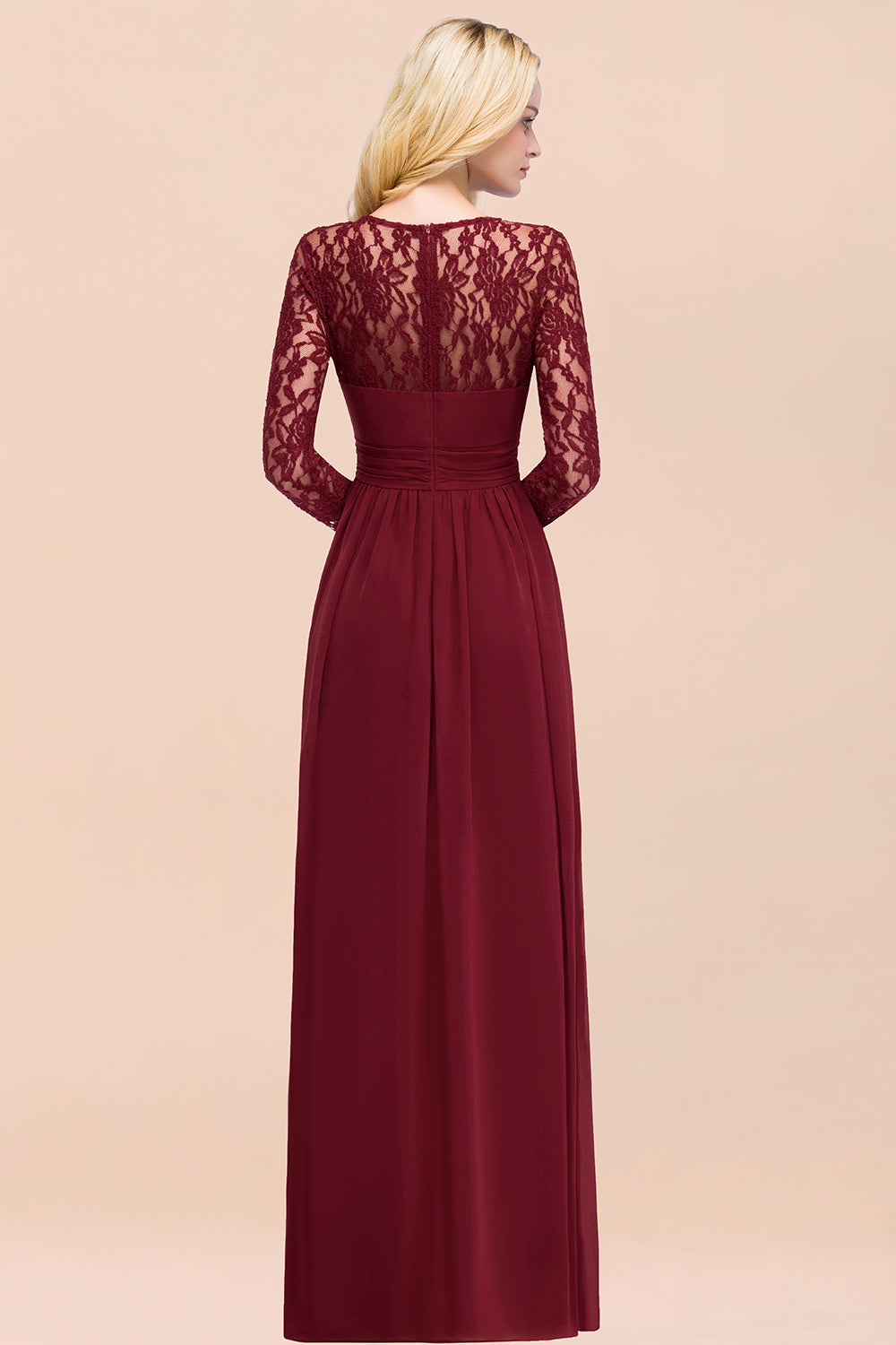 Elegant Lace Burgundy Bridesmaid dresses with Long Sleeves