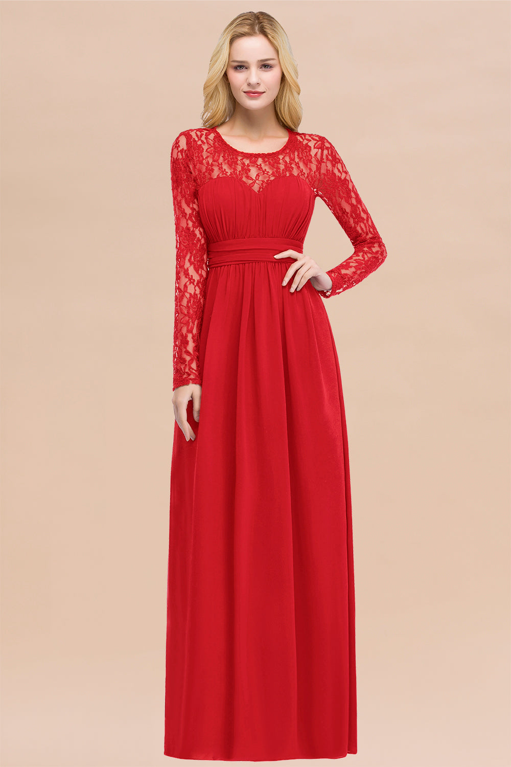 Elegant Lace Burgundy Bridesmaid dresses with Long Sleeves