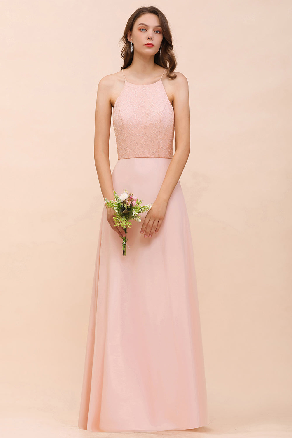 Elegant Lace Spaghetti Straps Affordable Long Bridesmaid Dresses