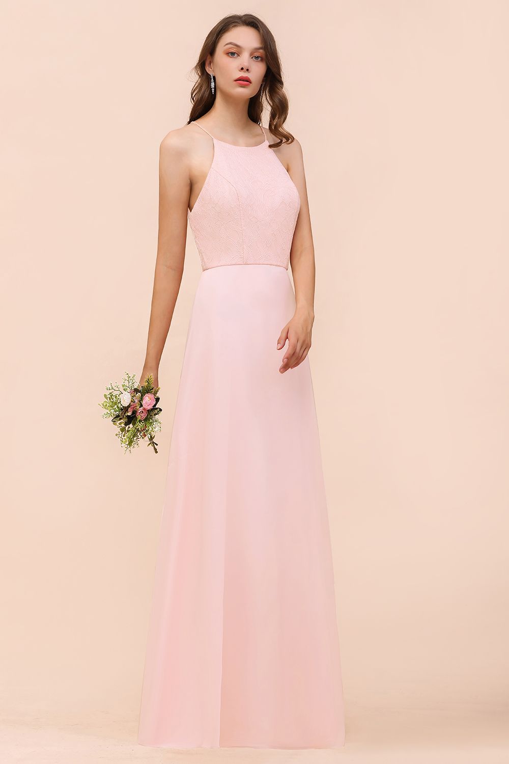 Elegant Lace Spaghetti Straps Affordable Long Bridesmaid Dresses