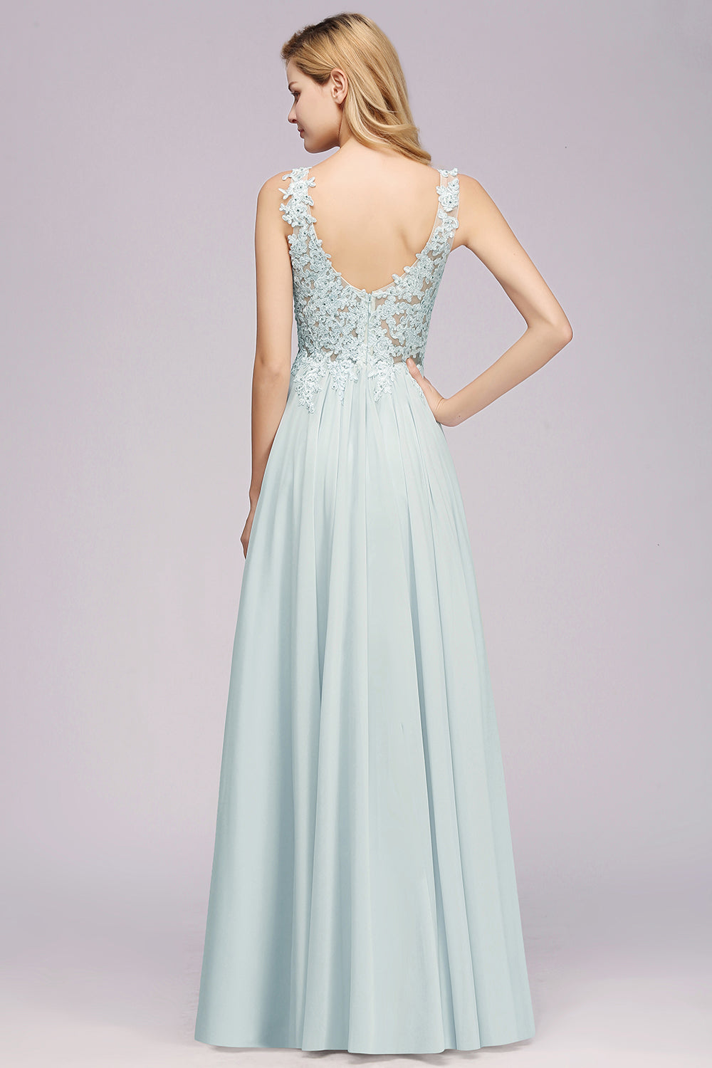 Elegant Lace V-Neck Chiffon Affordable Bridesmaid Dresses with Beadings