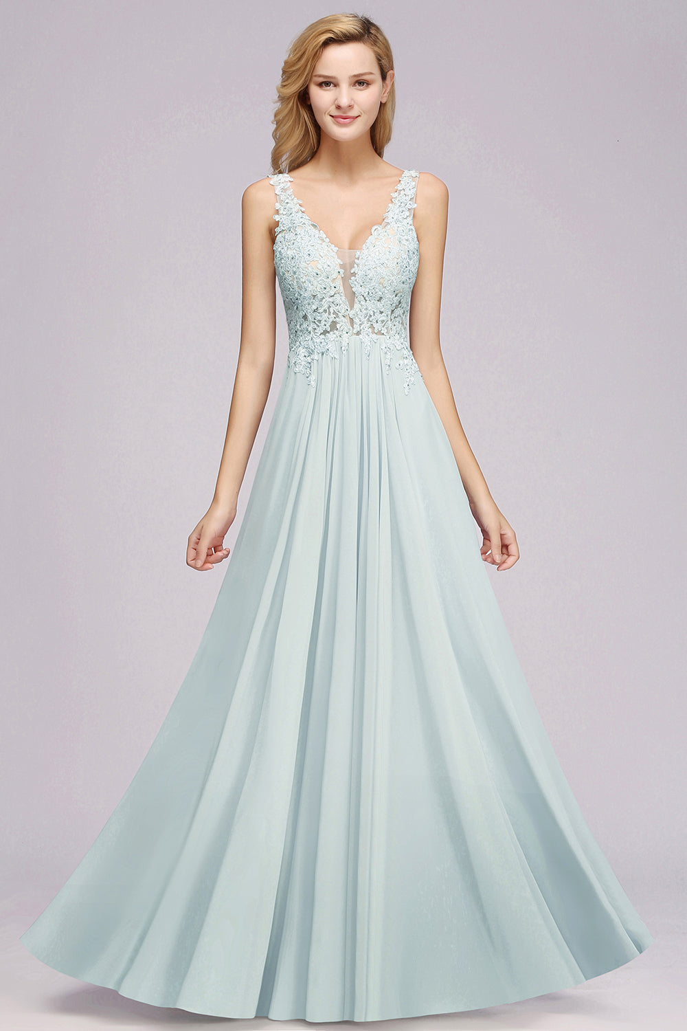 Elegant Lace V-Neck Chiffon Affordable Bridesmaid Dresses with Beadings