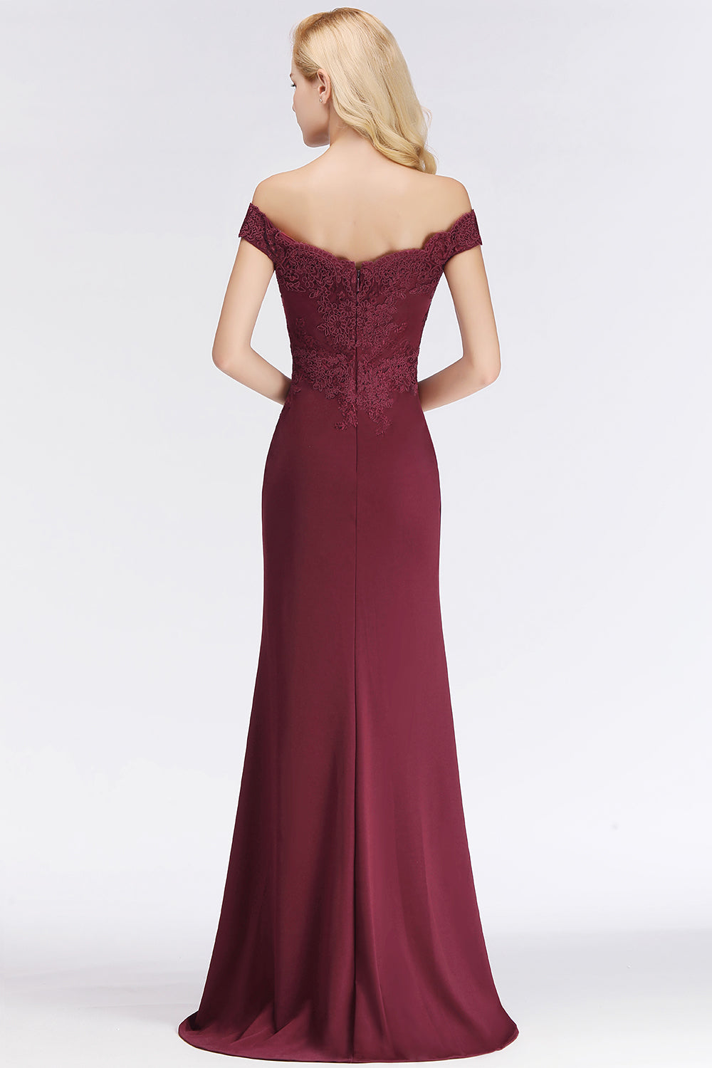 Elegant Mermaid Off-the-Shoulder Burgundy Bridesmaid dresses with Lace