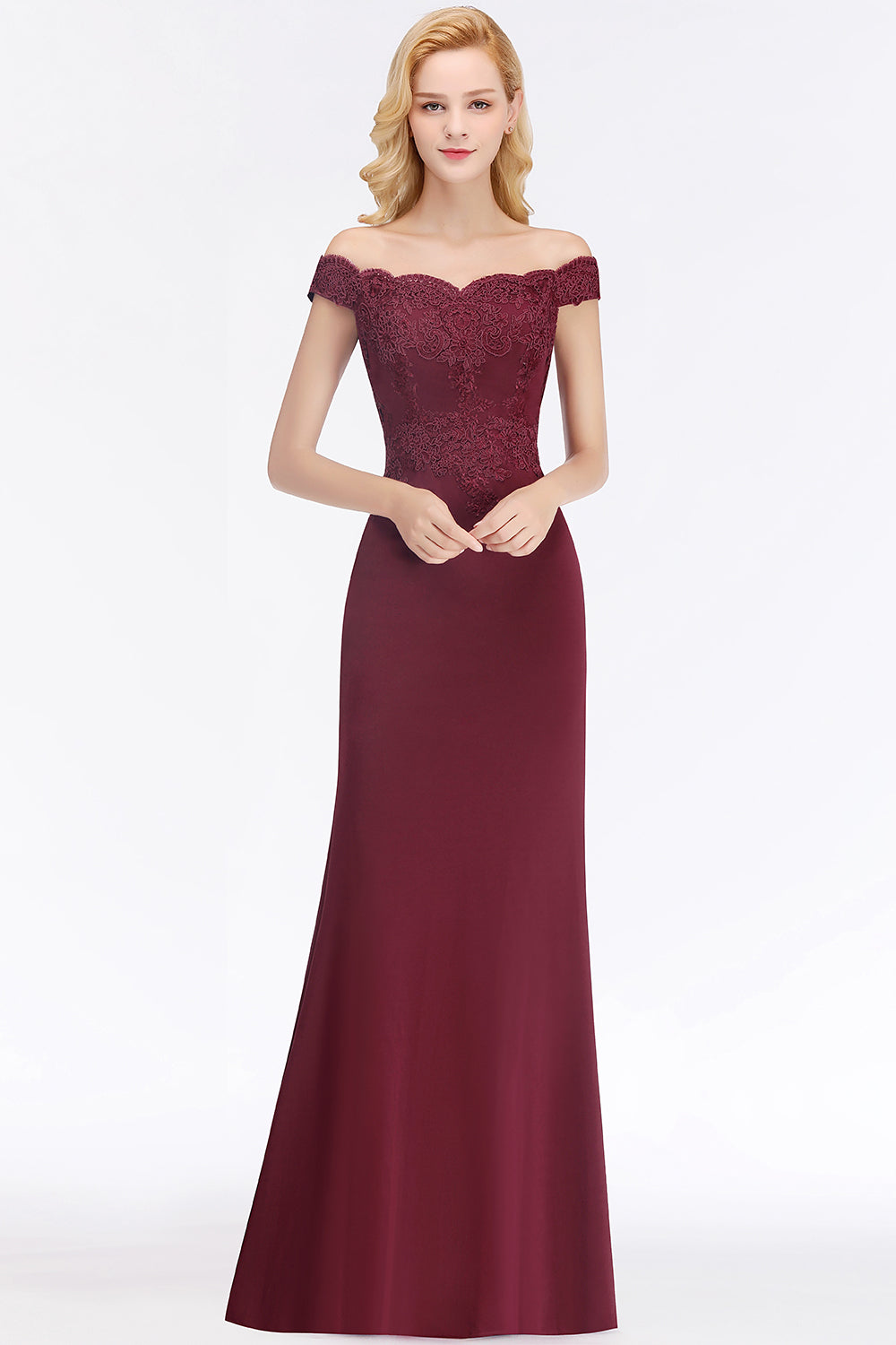 Elegant Mermaid Off-the-Shoulder Burgundy Bridesmaid dresses with Lace