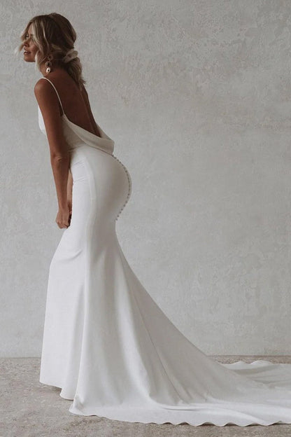 Sevoba|Elegant Mermaid V-Neck Elastic Satin Long Wedding Dresses