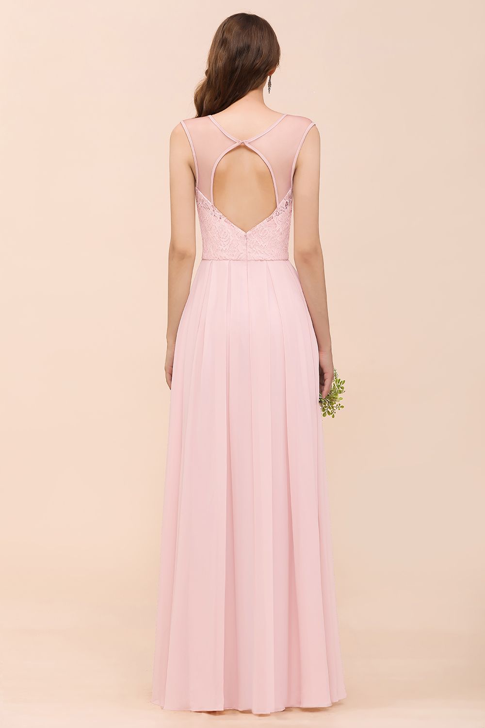 Elegant Pink Lace Straps Ruffle Affordable Bridesmaid Dresses