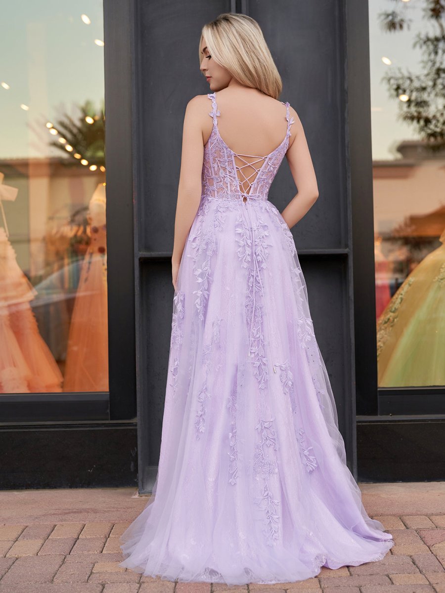 Sevoba|A-line Sweetheart Lace Tulle Prom Dress with Slit