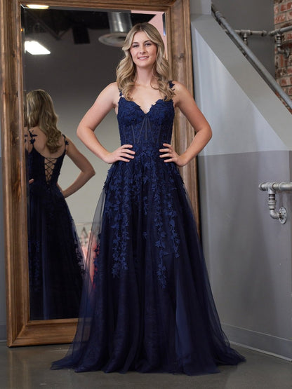 Sevoba|A-line Sweetheart Lace Tulle Prom Dress with Slit