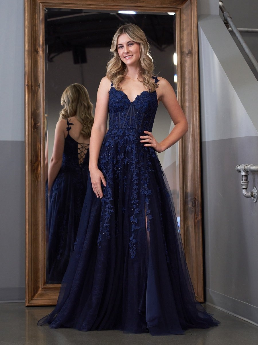 Sevoba|A-line Sweetheart Lace Tulle Prom Dress with Slit